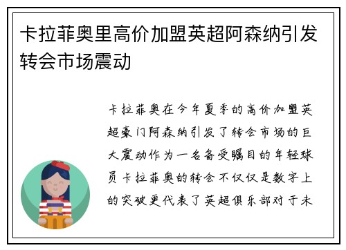 卡拉菲奥里高价加盟英超阿森纳引发转会市场震动